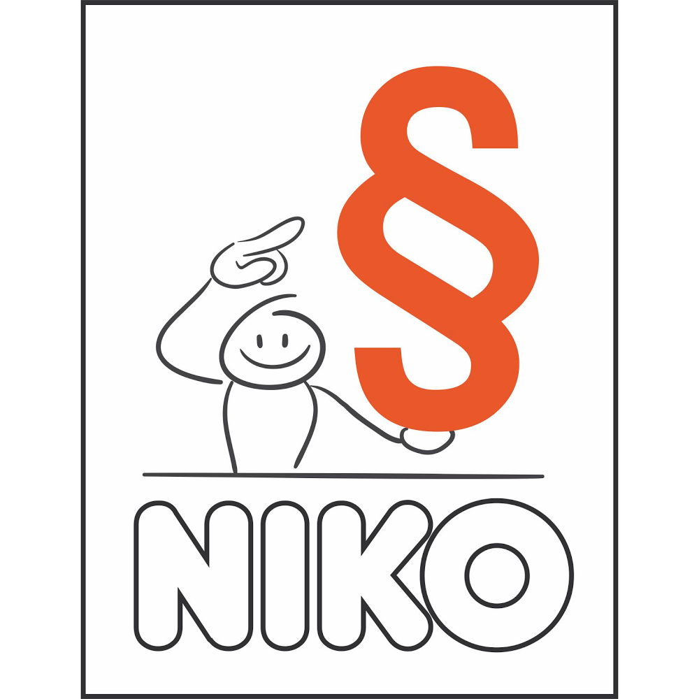 Logo NIKO Odszkodowania - symbol paragrafu i postać prawnika